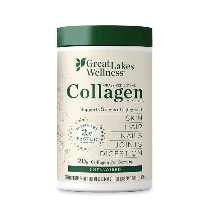 Great Lakes Wellness Collagen Peptides Powder for Skin, Hair, Nails, Joints & Digestion - Unflavored - Quick Dissolve Hydrolyzed, Non-GMO, Keto, Kosher - 16oz