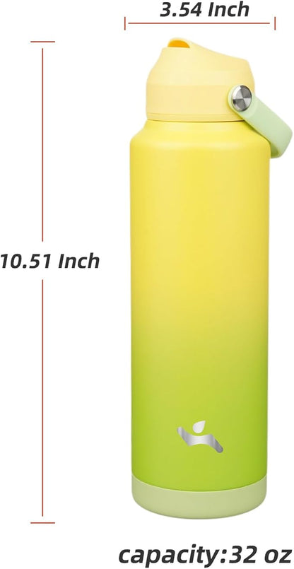 Insulated Water Bottle with Straw Lid,40 oz Stainless Steel Vacuum Metal Bottle with Silicone Handle,Lime