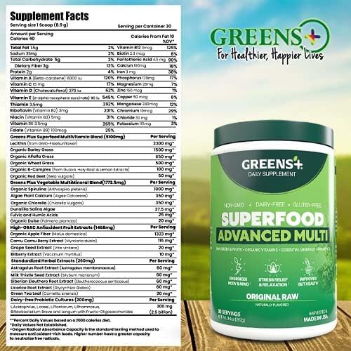 Greens+ Advanced Multi Raw Superfood | Essential Blend of Raw Foods, Superfruits and Sea Vegetables Powder | Vegan | Dietary Supplement | Non GMO, Soy Dairy & Gluten-Free | Size 9.4oz
