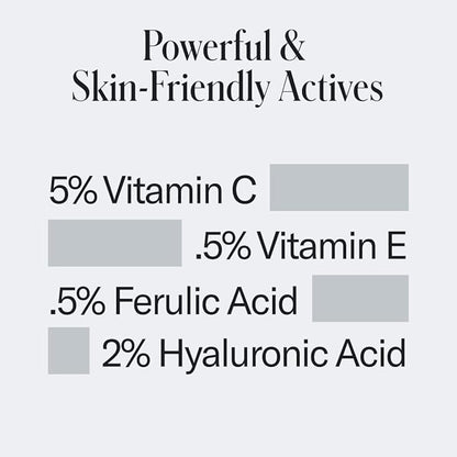 Geologie Vitamin C+E Ferulic Acid Face Serum | Brightening & Firming Anti-Aging Gel Formula | 5% Light-Protected & Stabilized Vitamin C , 0.5% Vitamin E, 1.5% Hyaluronic Acid | 30 ML