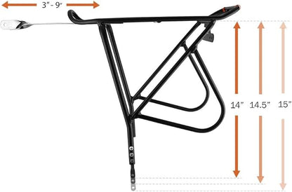 Ibera Bike Rack - Bicycle Touring Carrier Plus+ for Disc Brake/Non-Disc Brake Mount, Fat Tire Bikes, Frame-Mounted for Heavier Top & Side Loads, Height Adjustable for 26"-29" Frames