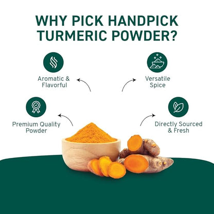 HANDPICK, Organic Turmeric Powder with Curcumin (397g/14oz) Gluten Free | Made from Turmeric Root | Raw Turmeric Powdered from India