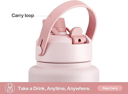 40 oz Insulated Water Bottle with 2-in-1 Straw and Spout Lid, Keep Cold 24H, Leak-Proof, BPA-Free, Double Wall Stainless Steel Water Bottle for Sports, Gym, Travel, and School (Cotton Candy)