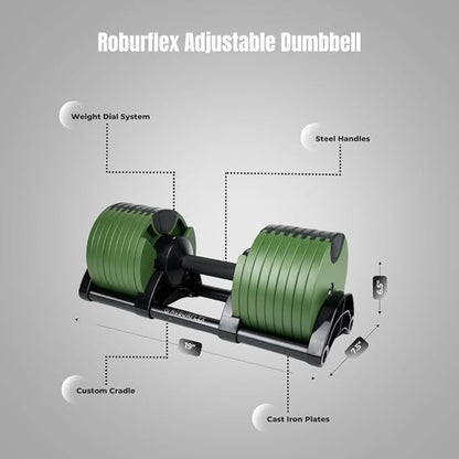 Adjustable Dumbbell (Single) by ROBURFLEX for Workout Strength Training Fitness Home Gym