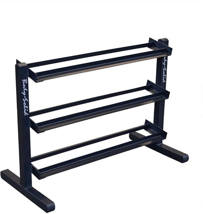 Body-Solid (GDR363-SDP) Round Rubber Dumbbell Set with Rack and Floor Mat, Includes 5-40 lb Dumbell Pairs with Chrome-Plated Handles, Commercial and Home Gym Weight Holder for Dumbbells