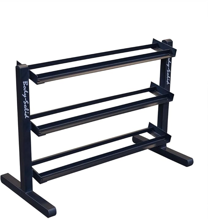 Body-Solid Dumbbell Rack with 20 Rubber 5-50 lb Dumbbells and Floor Mat, Commercial and Home Gym Weight Rack Storage & Organizer Stand, Midnight Black