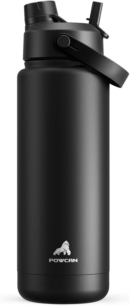 32 oz Insulated Water Bottle with 2-in-1 Straw and Spout Lid, Keep Cold 24H, Leak-Proof, BPA-Free, Double Wall Stainless Steel Water Bottle for Sports, Gym, Travel, and School (Dark Knight)