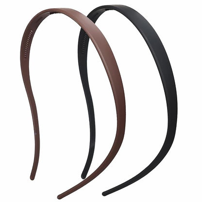 2 Pack Flex No Pressure Headbands for Women - Matte Finish Comfortable Plastic Headbands with Teeth - Black, Coffee