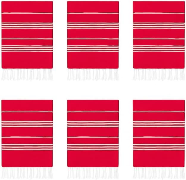 HAVLULAND Turkish Beach Towels Oversized -100% Turkish Cotton Super Soft Lightweight - Absorbent and Quick Drying Bath Towel - Sand Free Beach Towel - Turkish Towels for Adults (Red, 6 Pack)