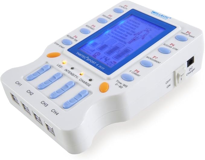 Electronic Muscle Stimulator – TAMTEC SPORT 4 TENS EMS Unit – Microcurrent, Interferential IFC, Russian Stim, ARP Recovery – Pain Relief, Muscle Building & Toning – Portable 4-Ch Electrotherapy Device
