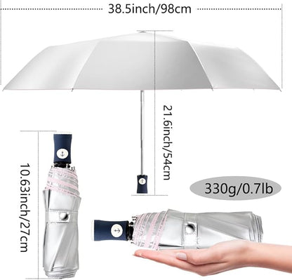 FDJASGY Silver Coating Layer Fabric Blocking UV 99.9% Sun Umbrella Compact Folding Travel Umbrella Automatic Windproof Umbrellas For Men and Women (Pink)
