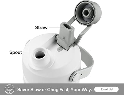 26 oz Insulated Water Bottle with 2-in-1 Straw and Spout Lid, Keep Cold 24H, Leak-Proof, Fits in Car Cup Holder, Stainless Steel Water Bottle for Sports, Travel, and School (Polar)