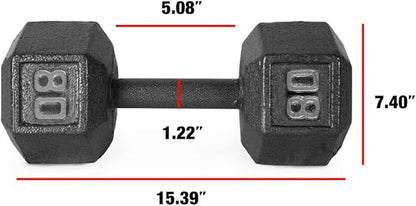 WF Athletic Supply Cast Iron Solid Hexagon Gray/Black Dumbbells, Strength Training Free Weights Set of 2 for Women and Men, Hand Weights Sold by Pairs, Multi-Select Size Options Available