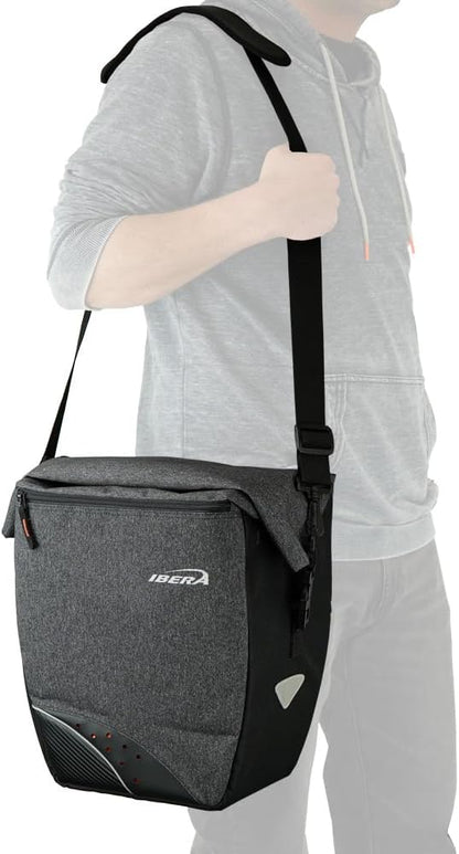 Ibera G-2 PakRak Pro Panniers Bike Bags (Pair) with Quick Release/Clip-On System - Bike Saddle Bags For Rear Rack Each with 19.8 lbs Capacity - Reflective Saddle Bag Bicycle, Fits Most Racks (Grey)