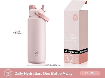 32 oz Insulated Water Bottle with 2-in-1 Straw and Spout Lid, Keep Cold 24H, Leak-Proof, BPA-Free, Double Wall Stainless Steel Water Bottle for Sports, Gym, Travel, and School (Cotton Candy)