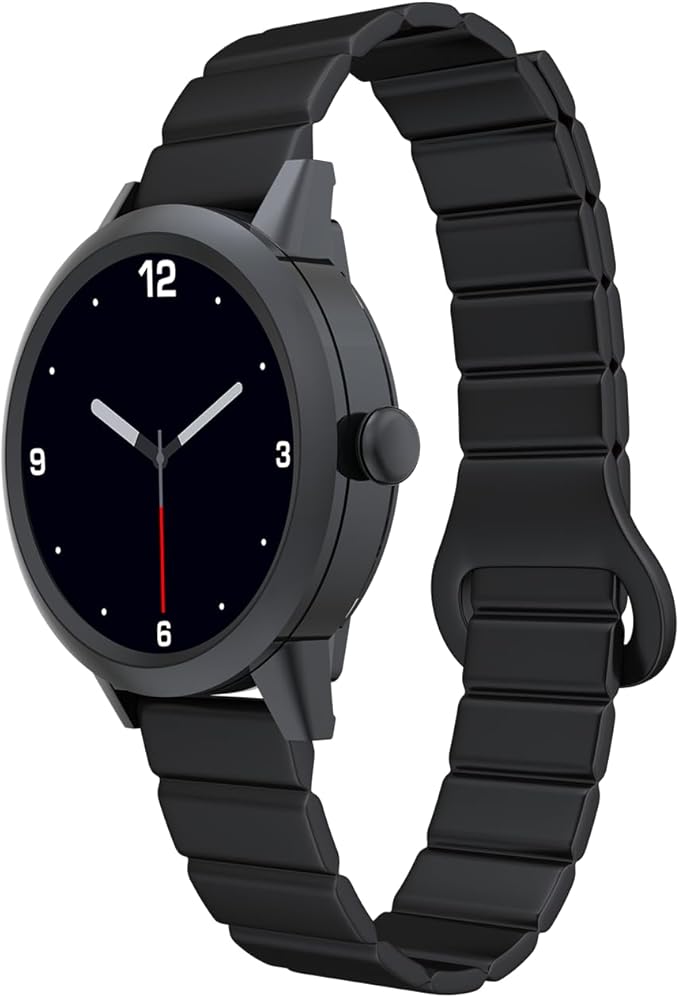 KAVVO Macaron 36mm Round Stylish Watch, 1.106'' AMOLED Retina Screen, Always-on Display, Silicone Magnetic Suction Strap, Female Health Record, Waterproof(Mistic Black)