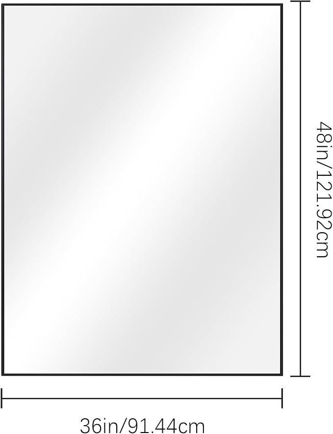 Black Bathroom Mirror for Wall, 36x48 Inch Rectangle Mirrors with Metal Frame, Modern Vanity Wall Mirror Decor for Entryway Hangs, Bathroom Living Room Horizontal or Vertical