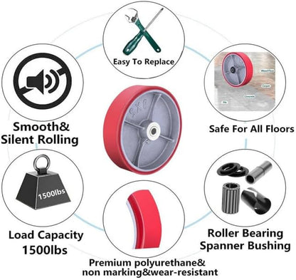 Heavy Duty Casters Wheels 4"5"6"8"DiameterX2"Width Industrial Caster Wheels Polyurethane Wheel with Capacity 800-1,500 lbs/pcs Used in,Trail Jack,Tool Box