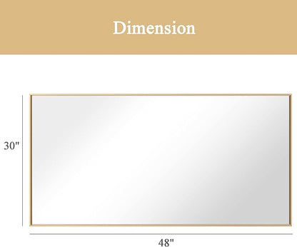 30x48 Inch Orange Gold Bathroom Mirror for Wall, Aluminum Frame Rectangle Rectangular Vanity Mirror, Modern Large for Bedroom, Living Room, Horizontal or Vertical
