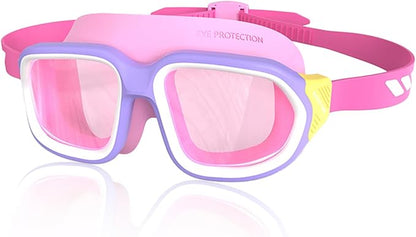 Kids Swim Goggles for Ages 4-12: Clear Vision, Wide View, No Leaks, Anti-Fog, UV Protection & Comfortable Fit