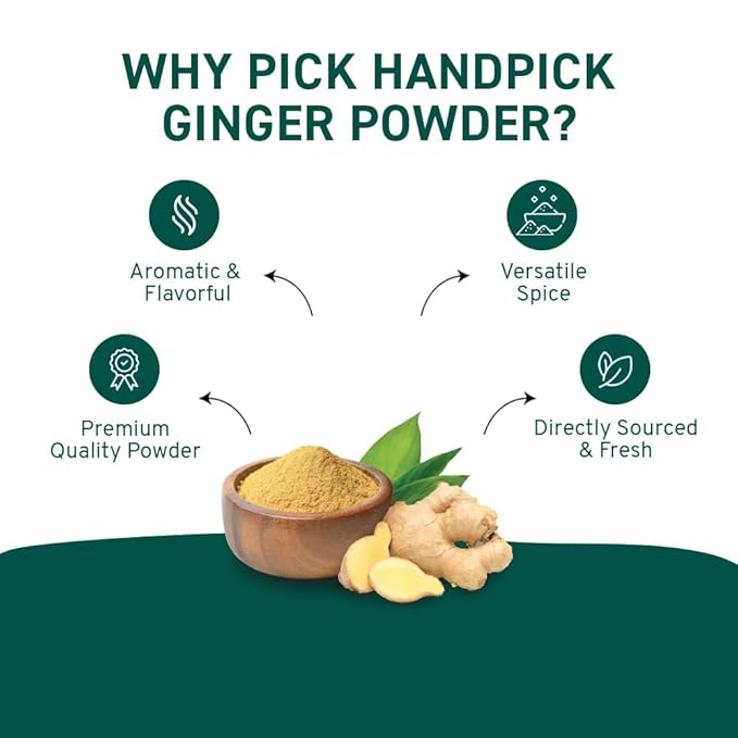 HANDPICK Ginger Powder (14oz/397g) No Additives, No Preservatives, No Fillers | Ginger Root Powder from India | Raw, Gluten Free, Non GMO | Perfect for Cooking, Baking | Resealable Zip Lock Pouch