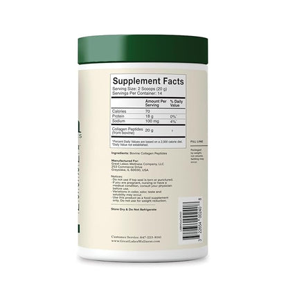 Great Lakes Wellness Collagen Peptides Powder for Skin, Hair, Nails, Joints & Digestion - Unflavored - Quick Dissolve Hydrolyzed, Non-GMO, Keto, Kosher - 10 oz