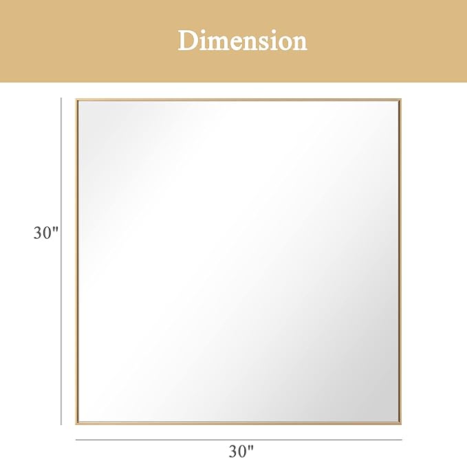30x30 Inch Orange Gold Bathroom Mirror for Wall, Aluminum Frame Rectangle Rectangular Vanity Mirror, Modern Large for Bedroom, Living Room, Horizontal or Vertical