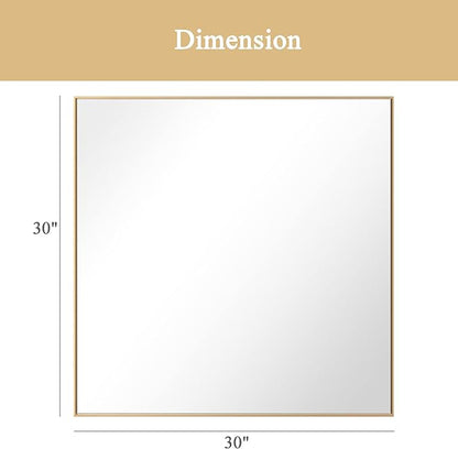 30x30 Inch Orange Gold Bathroom Mirror for Wall, Aluminum Frame Rectangle Rectangular Vanity Mirror, Modern Large for Bedroom, Living Room, Horizontal or Vertical
