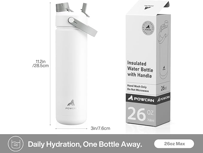 26 oz Insulated Water Bottle with 2-in-1 Straw and Spout Lid, Glow-in-the-Dark, 24H Cold, Leakproof, Fits in Car Cup Holder, Stainless Steel for Sports, Travel, and School (Luminous Flutter)