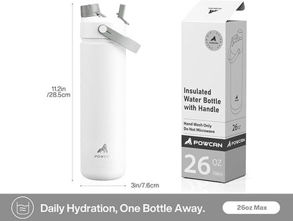 26 oz Insulated Water Bottle with 2-in-1 Straw and Spout Lid, Keep Cold 24H, Leak-Proof, Fits in Car Cup Holder, Stainless Steel Water Bottle for Sports, Travel, and School (Polar)