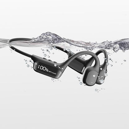 IHAO Swimming Headphones True Bone Conduction Open Ear Headset MP3 Player Built-in 32G Memory IP68 Underwater Waterproof Stereo Bluetooth Earphone for Driving Bicycling Running Skiing-S10 Black