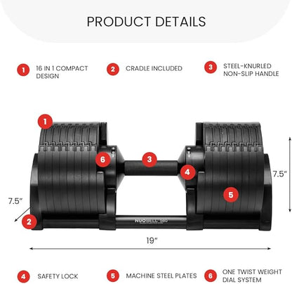 NUOBELL Adjustable Dumbbells 5-80 lbs: Replace 16 Sets, Ideal for Home Gym Weight Bench & Press