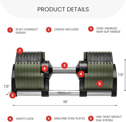 NUOBELL Adjustable Dumbbells 5-80 lbs: Replace 16 Sets, Ideal for Home Gym Weight Bench & Press