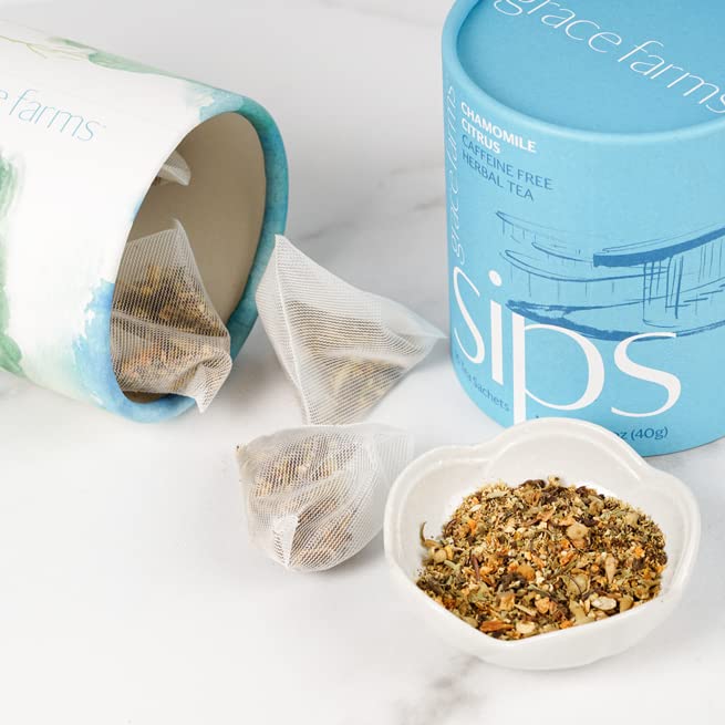 Grace Farms CHAMOMILE CITRUS Herbal Tea (16 Pyramid Sachets) | Naturally Sweet, Calming and Caffeine Free |Organic, Fair Trade and Kosher Certified | Gives Back 100% of Profits