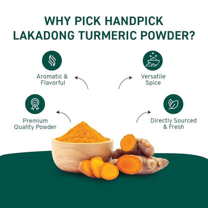 HANDPICK Lakadong High Curcumin Turmeric Powder (226g/ 8oz) Non GMO, Gluten Free, 100% Raw, Sourced from India, High Curcumin, Premium Quality, Packed in Resealable Ziplock Pouch