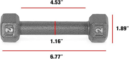 WF Athletic Supply Cast Iron Solid Hexagon Gray/Black Dumbbells, Strength Training Free Weights Set of 2 for Women and Men, Hand Weights Sold by Pairs, Multi-Select Size Options Available