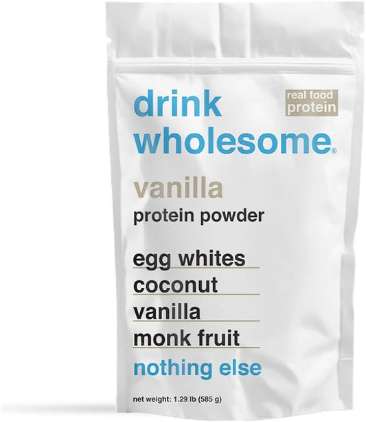 drink wholesome Vanilla Egg White Protein Powder | for Sensitive Stomachs | Gut Friendly | Additive & Dairy Free | No Artificial Sweeteners | No Bloating, Farts or Gas | No Constipation or Diarrhea