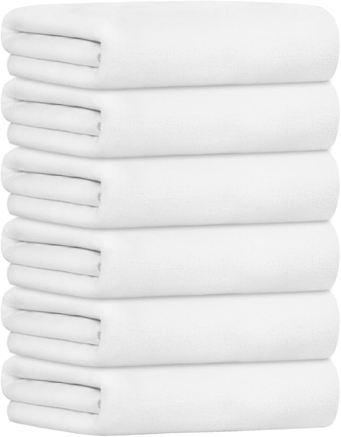 JML Microfiber Bath Towels, Bath Towel Sets (6 Pack, 27" x 55") - Extra Absorbent and Fast Drying, Multipurpose White Microfiber Towel for Bath, Beach, Pool, Sports, Yoga