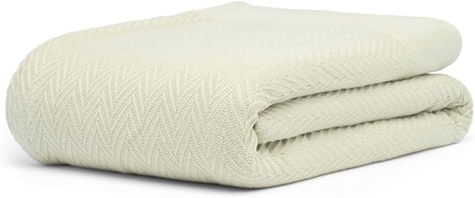 100% Cotton Herringbone Weave Blankets, 108" X 90" King, Throw Blanket for Bed, All Season Cotton Blanket, Cozy Blanket,Throws & Bed Blanket, Throw Blanket for Couch, Modern Home Decor -Sage