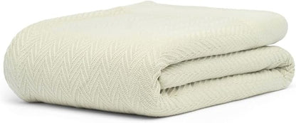 100% Cotton Herringbone Weave Blankets, 66" X 90" Twin, Throw Blanket for Bed, All Season Cotton Blanket, Cozy Blanket,Throws & Bed Blanket, Throw Blanket for Couch, Modern Home Decor -Sage