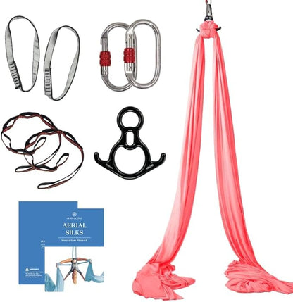 Aerial Silks Starter Kit - Durable 9 Yards of Aerial Yoga Hammock with Hardware & Guide - Aerial Swing for Acrobatic Flying Yoga & All Levels (Aerial Rigging Point Up to 13ft)