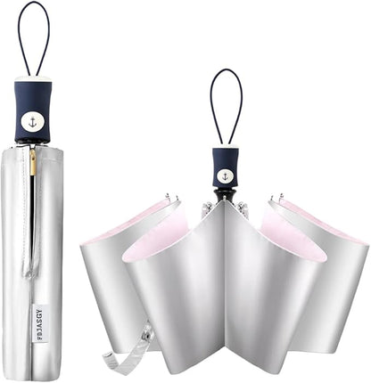 FDJASGY Silver Coating Layer Fabric Blocking UV 99.9% Sun Umbrella Compact Folding Travel Umbrella Automatic Windproof Umbrellas For Men and Women (Pink)