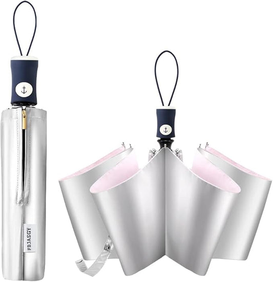 FDJASGY Silver Coating Layer Fabric Blocking UV 99.9% Sun Umbrella Compact Folding Travel Umbrella Automatic Windproof Umbrellas For Men and Women (Pink)