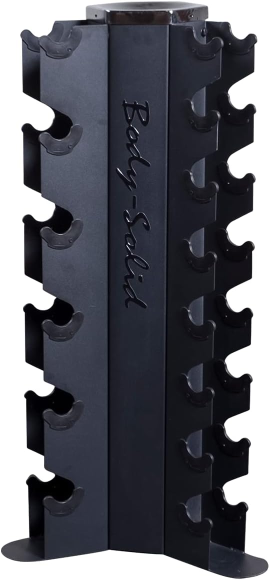 Body-Solid (GDR80-SDRS550) 10-Pairs Dumbbell with Vertical Rack - Compact Weight Storage for Home Gym, Strength Training - Rubber Coated Hexagon Shape Dumbbells with Stand