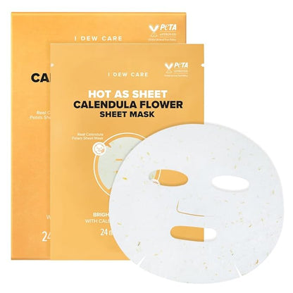 I DEW CARE Real Herb Calendula Sheet Face Mask - Hot As Sheet | Korean Face Masks Skincare, Moisturizing and Calming for Dry Skin with Calendula Flower Extract, 2% Niacinamide, 10EA