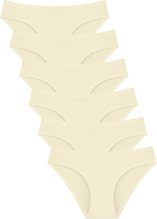 FINETOO 6 Pack Women’s Seamless Hipster Underwear No Show Panties Invisibles Briefs Soft Stretch Bikini Underwears XS-XL