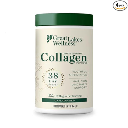 Great Lakes Wellness Collagen Peptides Powder for Skin, Hair, Nails, Joints & Digestion - Unflavored - Quick Dissolve Hydrolyzed, Non-GMO, Keto, Kosher - 16 oz - 4 Pack