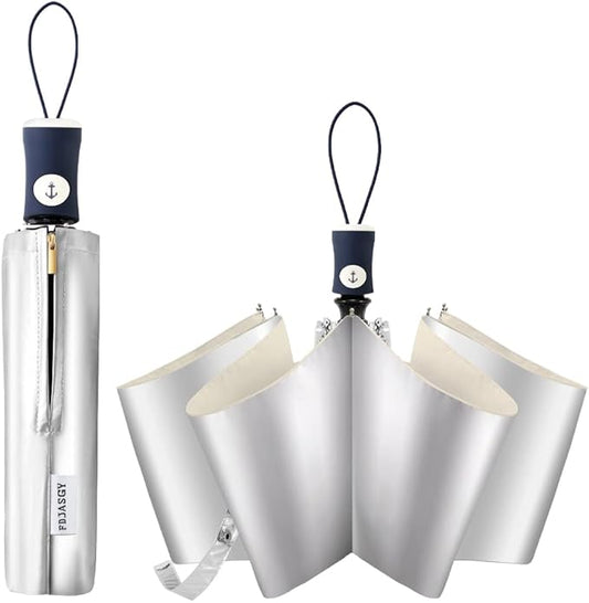 FDJASGY Silver Coating Layer Fabric Blocking UV 99.9% Sun Umbrella Compact Folding Travel Umbrella Automatic Folding Windproof Umbrellas For Men and Women (Beige)