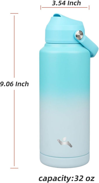 Insulated Water Bottle with Straw Lid,32 oz Stainless Steel Vacuum Metal Bottle with Silicone Handle,Sea Salt