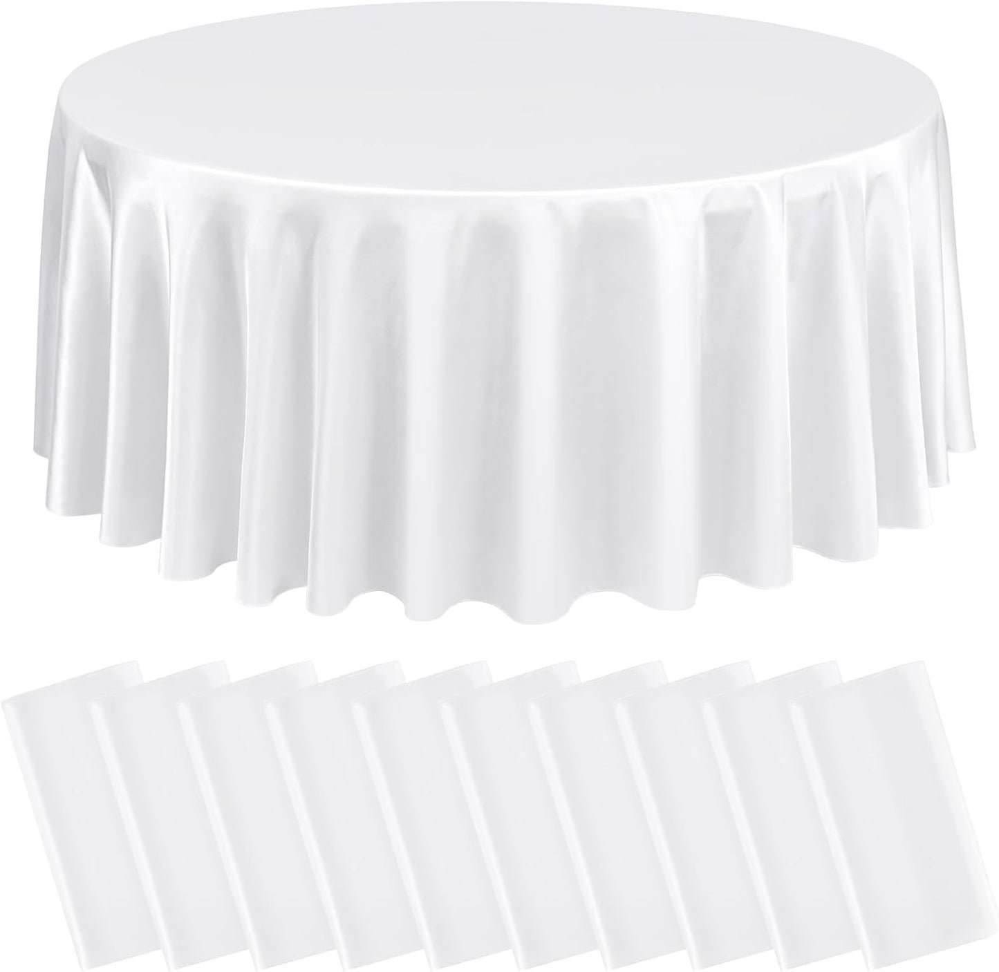 10 Packs Satin Tablecloth 120 Inch White Round Table Cloth Silk Tablecloth Smooth Fabric Overlay Satin Table Cover Decoration for Wedding Party Banquet Events
